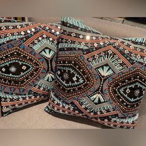 Two decorative pillows, beautiful embroidery, Accent pillows.